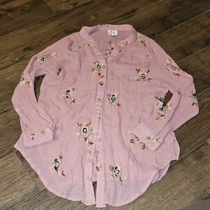 Anthropology Fig and Flower Blouse Blush Embroidered Floral  Medium Bohemian